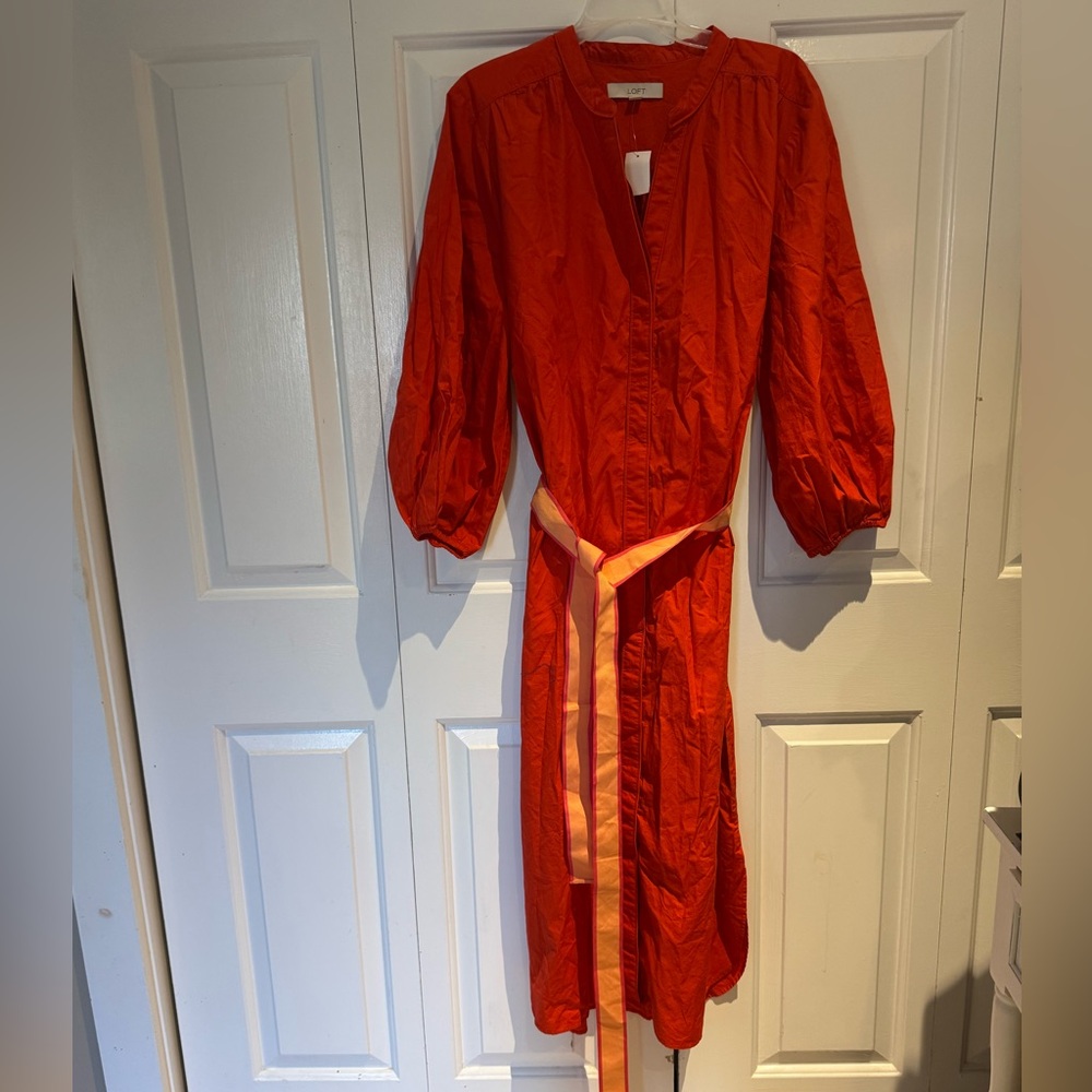 LOFT Bright Red Dress with Belt